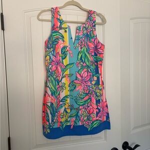 Lilly Pulitzer Pink and Blue Mini Sundress with V-neck and Sleeveless Design